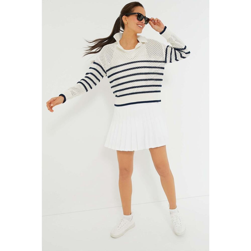 TNUCK SPORT White Stripe Mesh Fischer Sweater Size S NWT Retail $128 Tuckernuck - Picture 5 of 7